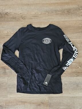 NWT Adidas Black Long Sleeve Graphic Logo Shirt Boys L (14/16)